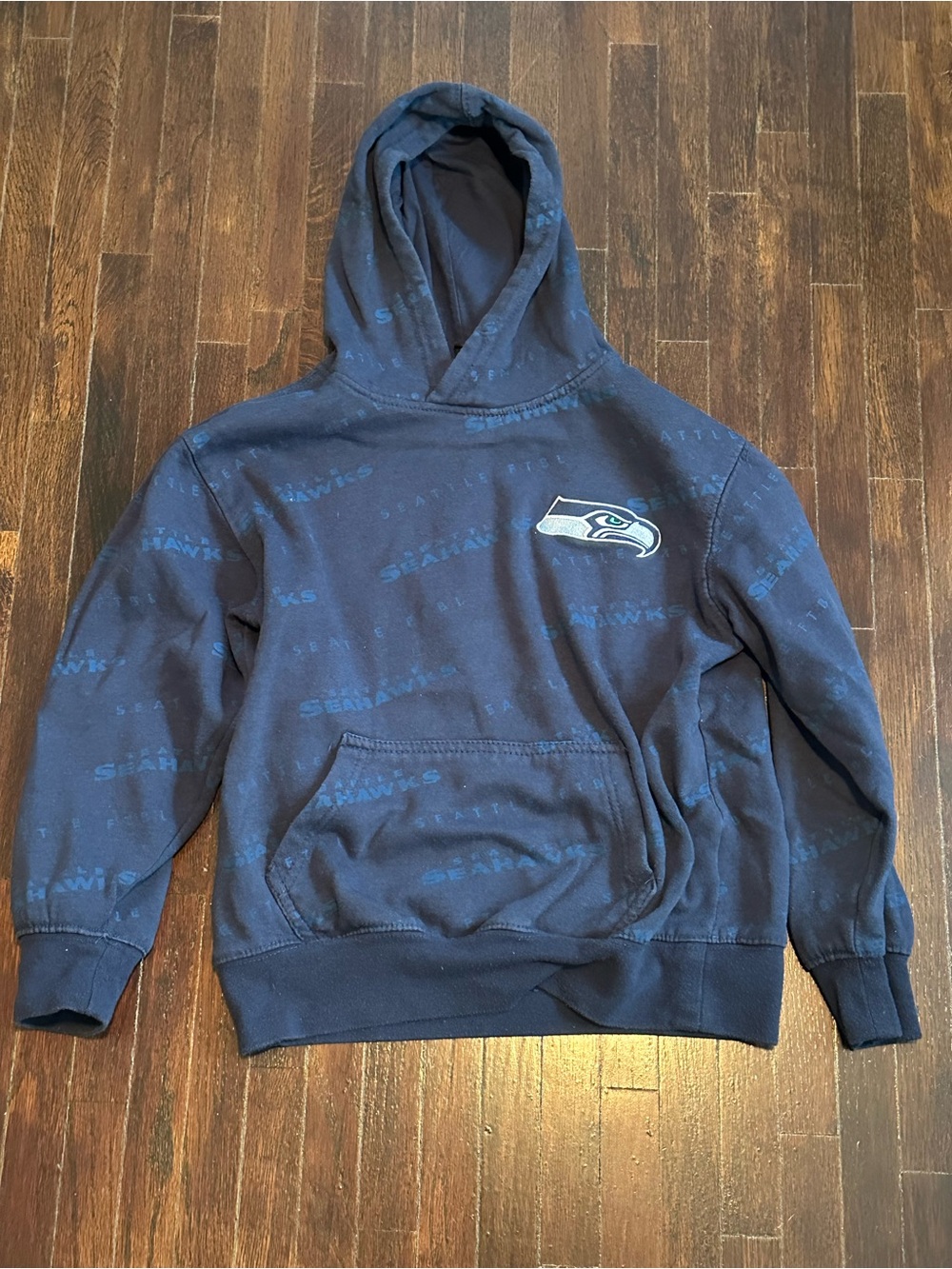 NFL Team Apparel Seattle Seahawks Youth Hoodie Navy Blue All-Over Print